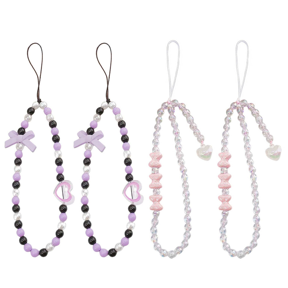 4Pcs Cute Bear Beaded Phone Charm Strap With Heart And Butterfly, Multicolor Keychain Accessory 9044945286793
