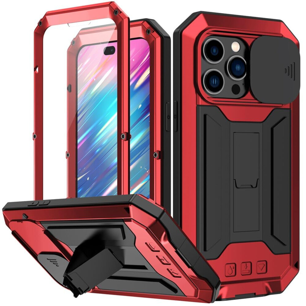 Rugged Case For Iphone 15 Plus With 360 Full Protection, Shockproof Metal Cover, Camera Lens Guard, Red 9044945288476