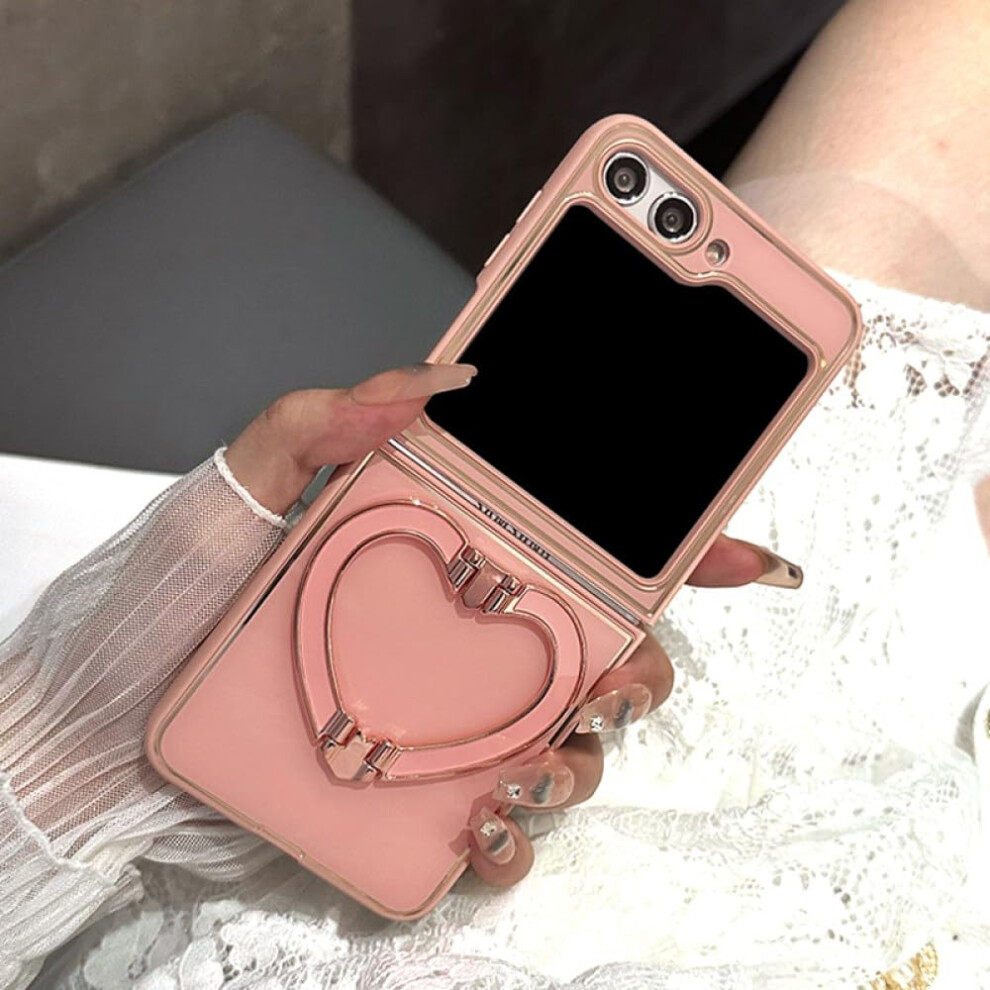 Case With Love Heart Design, Foldable Stand, Shockproof Cute Cover For Samsung Galaxy Z Flip5, Z Flip3, Z Flip4 Pink 9044945288513