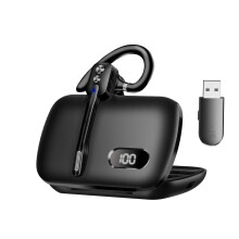 Bluetooth Headset with AI Noise Cancelling Mic, Bluetooth 5.3 Single Ear Earpiece for Business Calls and Remote Work, Dark Black