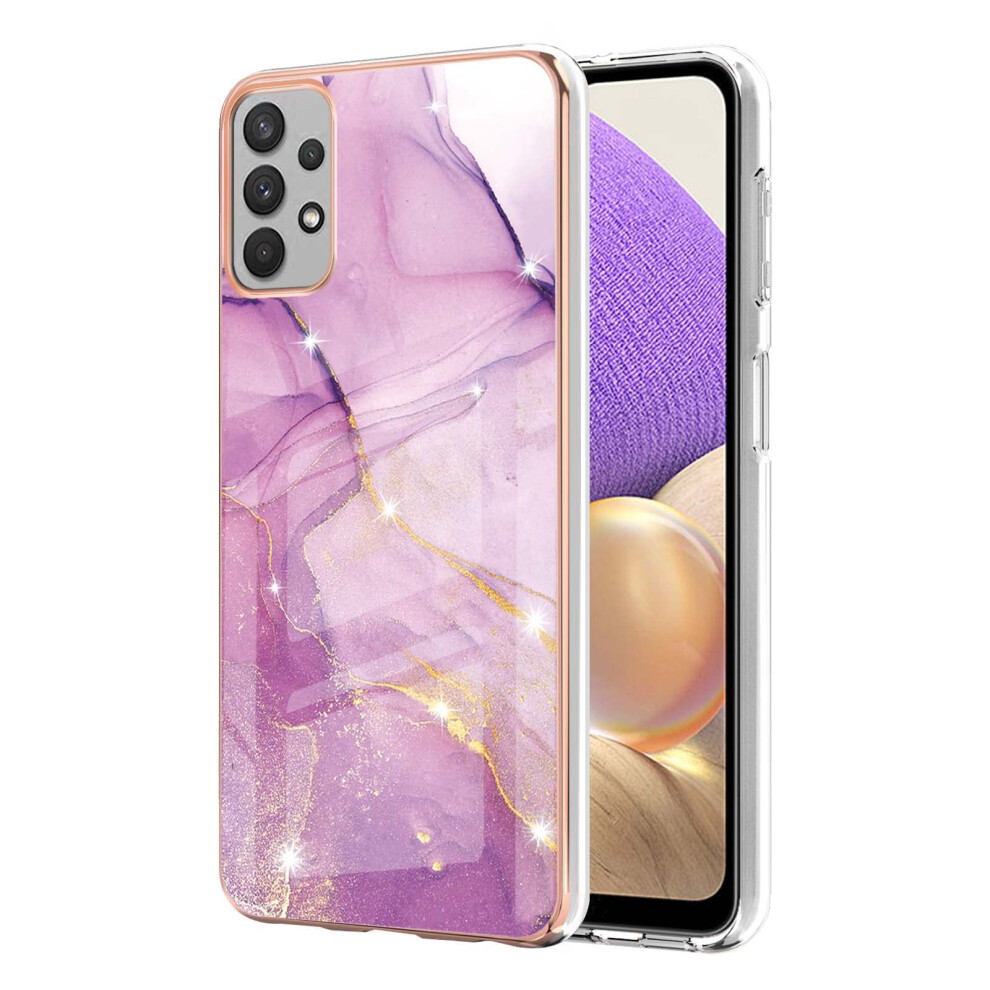 Shockproof Marble Plating Case For Samsung Galaxy A32 5G With Tempered Glass And 360 Protection Light Purple 9044945288773