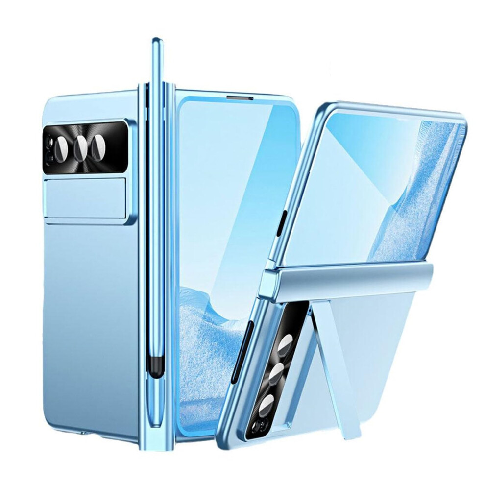 Case For Google Pixel Fold With Magnetic Hinge Protection, Builtin Screen Protector, Kickstand And Pen Holder, Blue 9044945288841
