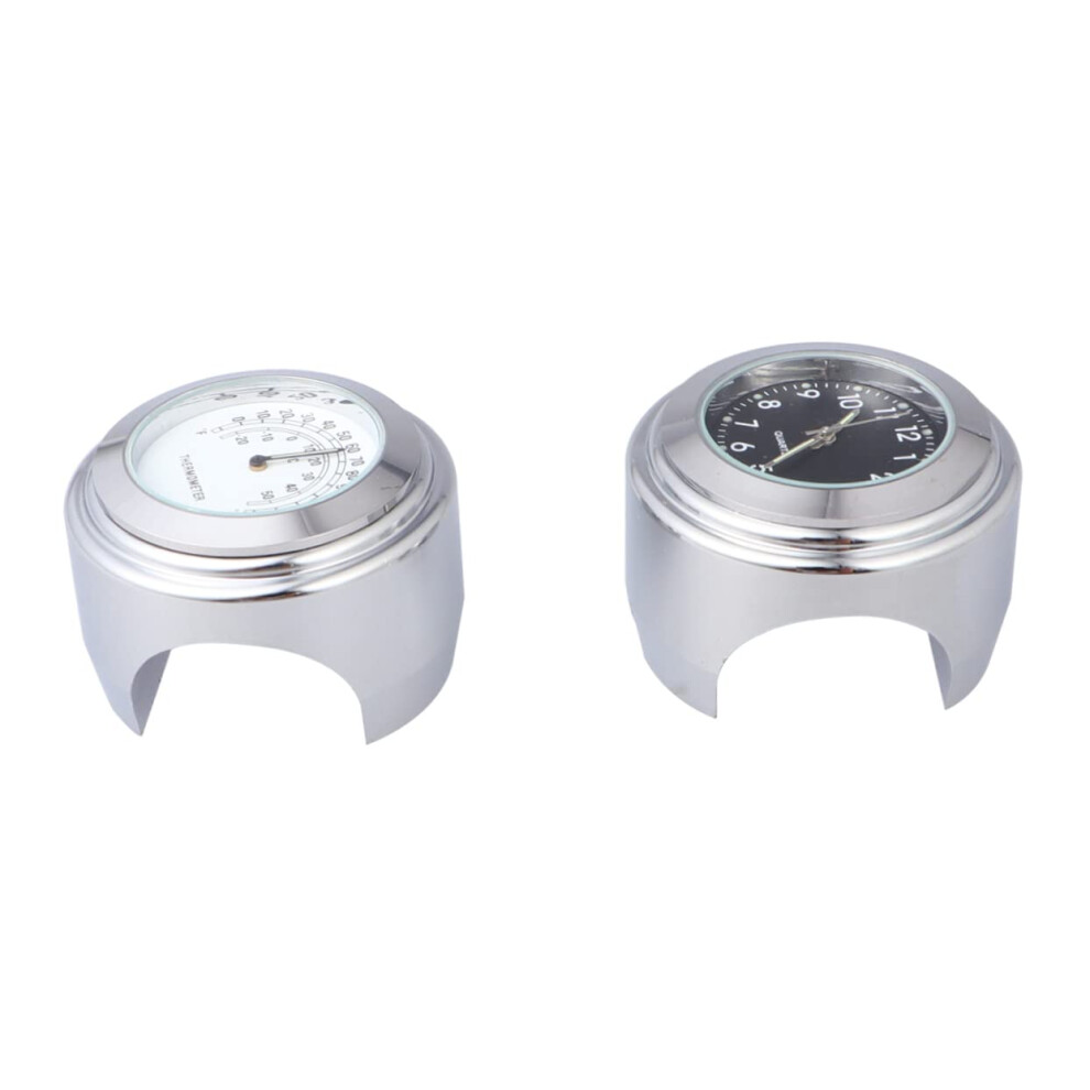 2Pcs Aluminum Motorcycle Handlebar Clock With Luminous Time Display And Temperature Gauge 9070919856297