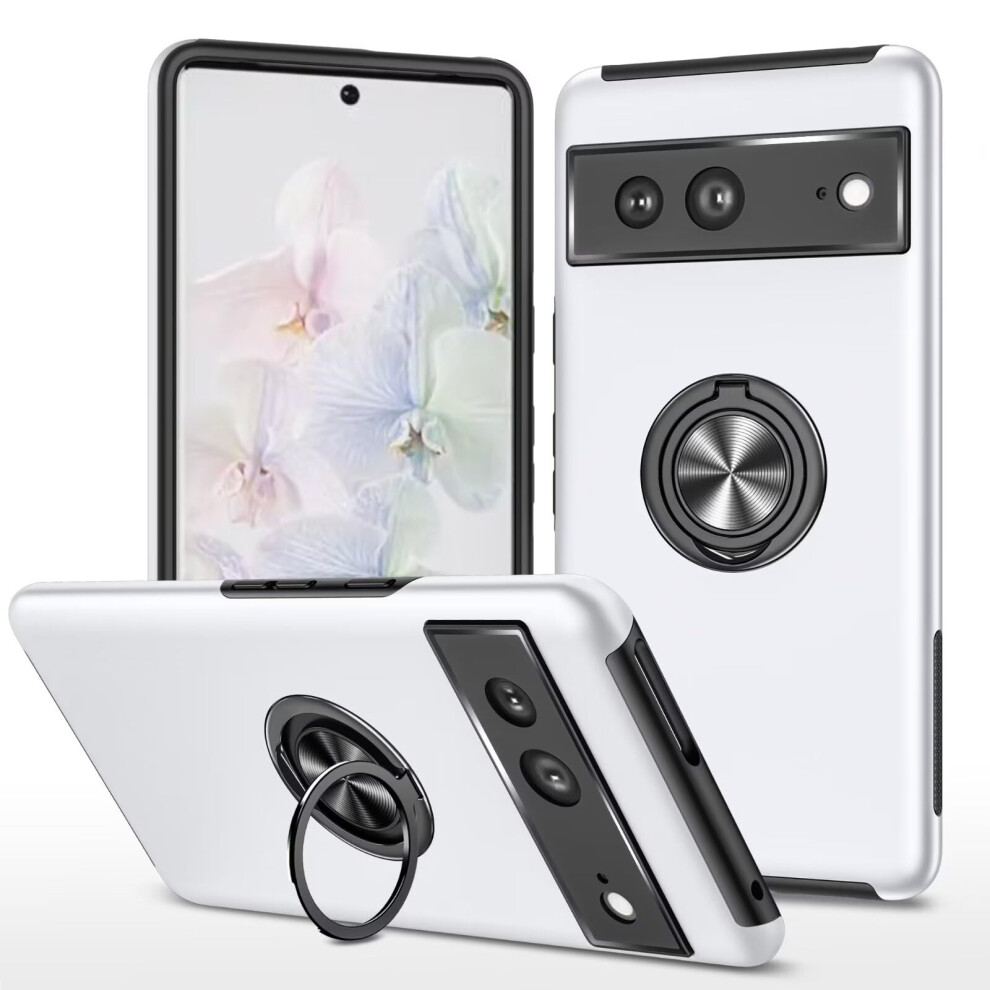 Case Military Grade Shockproof With 360 Ring Kickstand Magnetic Car Mount For Google Pixel 7A Silver 9174973355168