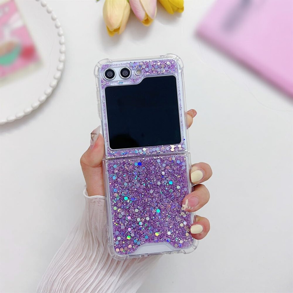 Glitter Bling Shockproof Case For Samsung Galaxy Z Flip 5, Sequin Slim Foldable Protective Cover Pink 9044945289763