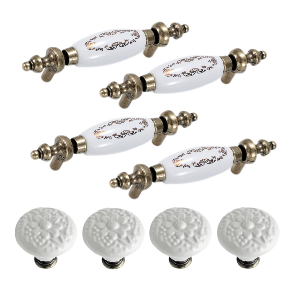 8Pcs Vintage Ceramic Cabinet Handles And Antique Bronze Drawer Pulls With Knobs, White Finish 9070919856938