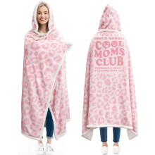 Leopard Print Wearable Blanket with Hood and Sleeves, Soft Fleece Full Body Coverage, Mothers Day Gift
