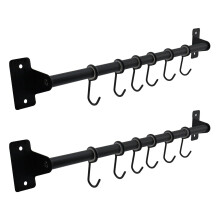 Kitchen Utensil Rack Wall Mounted Stainless Steel Pot Pan Organizer with 6 Hooks Black 22lb