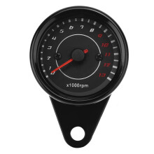 Universal Motorcycle Tachometer Speedometer Gauge with Backlight, Aluminum Housing, Black Dial
