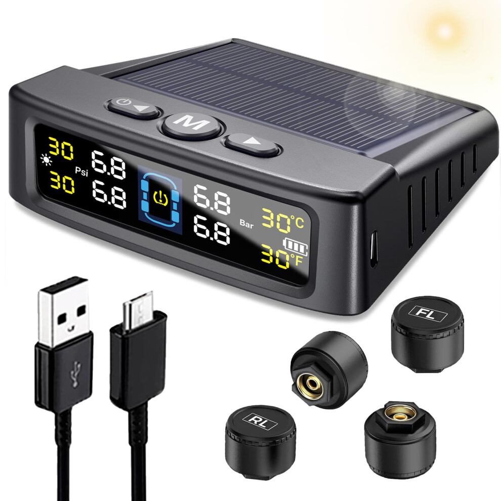 Tpms Tire Pressure Monitoring System Solar And Usb Charging With Color Lcd For Car Rv Suv Ip67 Sensors 9070919857188