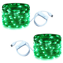 USB Fairy Lights 33ft 100 LED String Lights with Switch, IP65 Waterproof Green 2 Pack