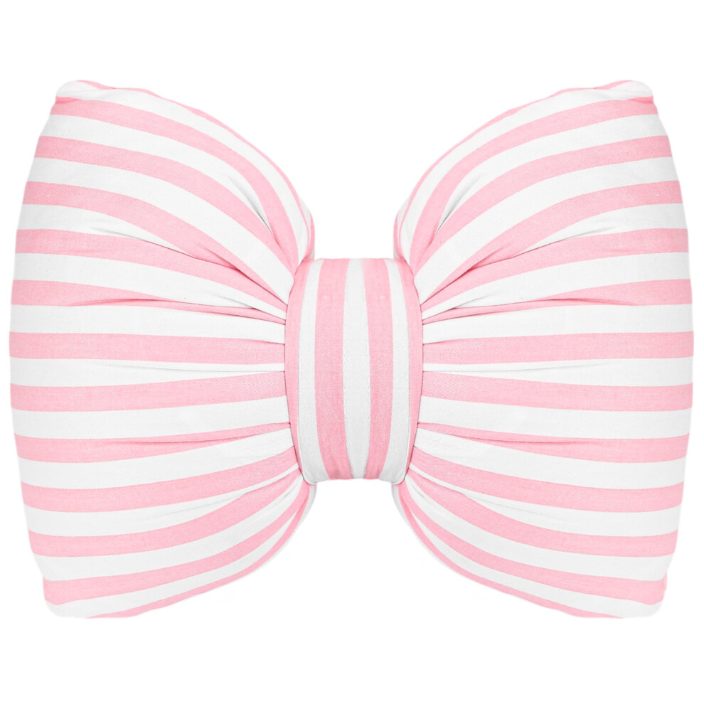 Bow Car Headrest Pillow, Soft Cotton Linen Cushion With Striped Design, Washable Coquette Decor Pink 9044945293708