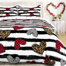 Valentine's Day King Size Duvet Cover Set Black and White Heart Reversible Soft Microfiber Bedding with Zipper Closure