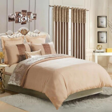 (CHAMPAGNE GOLD, Matching Curtain-90X90) Luxurious Crushed Velvet Duvet Set with Matching Faux Silk Eyelet Curtains - Available in Multiple Sizes