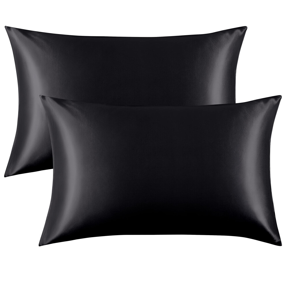 2 Pack Satin Toddler Pillowcases 14x20 Inch Silky Soft for Hair and Skin with Envelope Closure Black