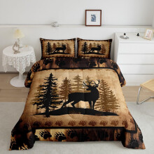 Toddler Bedding Set Deer Hunting Theme with Pillowcase, Breathable Microfiber Kids Comforter Set Brown