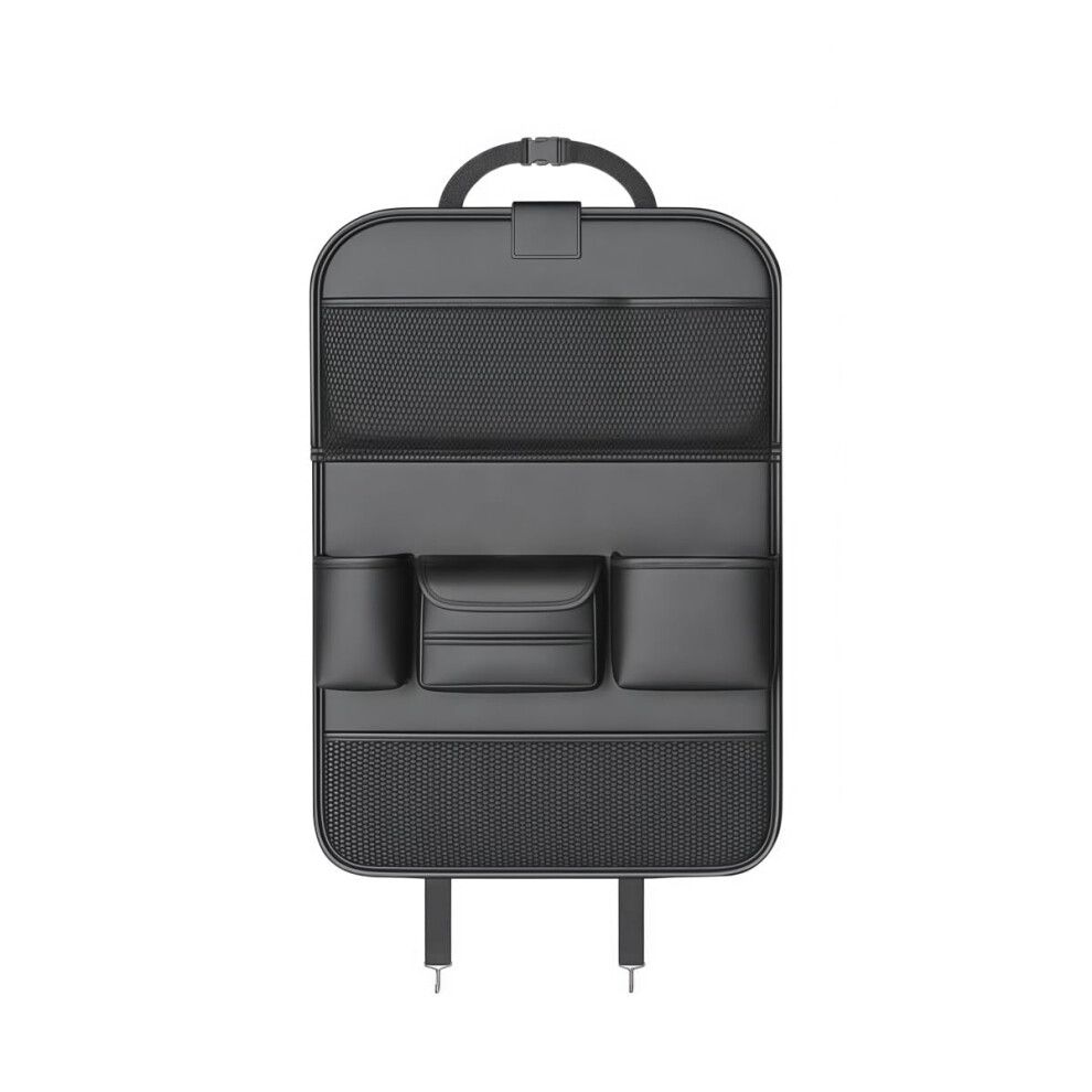 Car Backseat Organizer Pu Leather Seat Back Storage With Foldable Dining Tray Multipocket Black 9070919858581