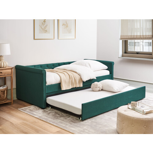 Beliani Trundle Bed Fabric LIBOURNE 90 x 200 cm (EU Single) Dark Green 1