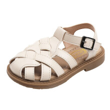 Girls Sandals White Closed Toe T Strap Dress Shoes Size 27 with Cushioned Footbed and Flexible Sole