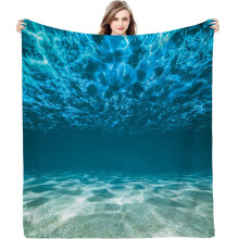 Flannel Blanket 60x80 Blue Aqua Ivory Super Soft Breathable Warm Cozy Throw for Bed Sofa