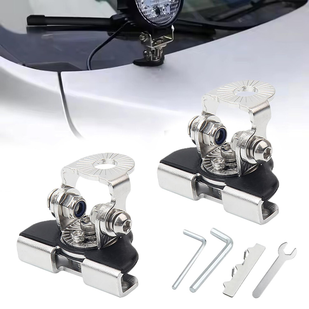2Pcs Led Light Bar Mount Hood Brackets Adjustable Stainless Steel Clamps For Truck Suv Silver 9113335649989
