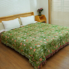 Cotton Muslin Throw Blanket 80x90 Green and White, Reversible Boho Bed Sofa Blanket, Soft Breathable