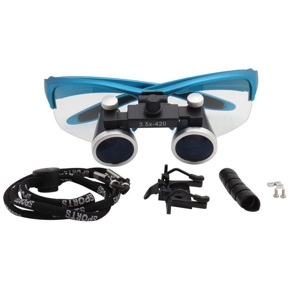 Blue Dental Loupes 3.5X420mm Head Mounted Magnifier With Adjustable Working Distance For Dentists
