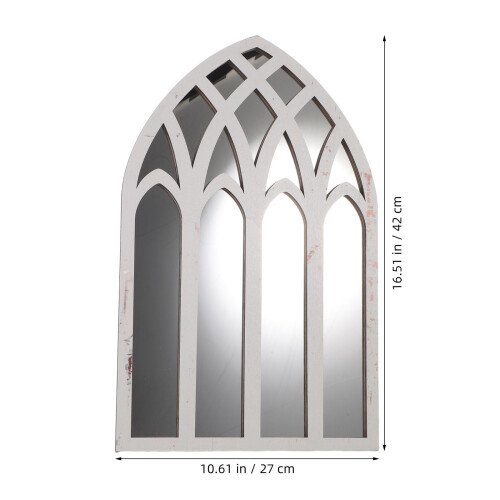 White Gothic Arched Window Pane Mirror for Wall Decor Rustic Charm 1