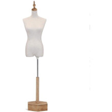 Adjustable Female Dress Form with Linen Covered Torso and Stable Wood Base for Sewing and Fashion Design