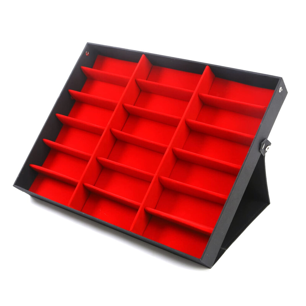 Black/Red 18 Grid Sunglasses Organizer With Flip Lid Eyeglass Display Case And Secure Lock Â
