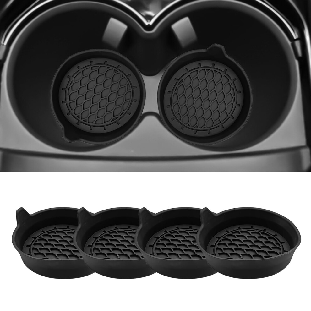 4Pack Car Cup Holder Coasters, Nonslip Spillproof Silicone Inserts, Universal Fit For All Vehicles, Black 9070919861079