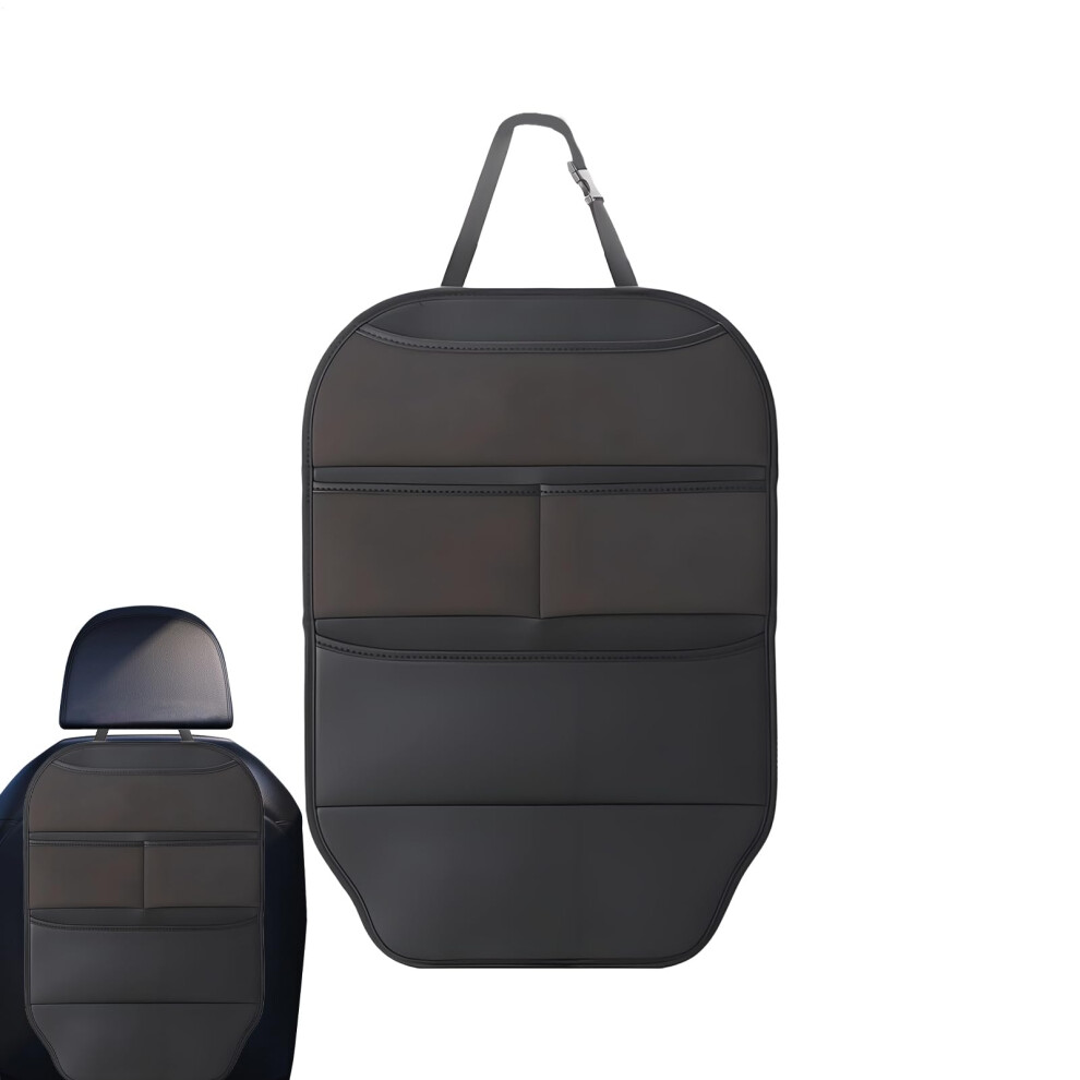 Car Back Seat Organizer with Tablet Holder PU Leather Foldable Tray Kick Mat for Kids Travel