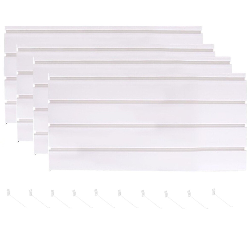 4 Pieces Pvc Slatwall Panels With 10 Hooks, Heavy Duty Garage Wall Organizer System, Modular Interlocking Design, White 60X31cm 9174973371052