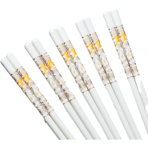 Ceramic Chopsticks Set 5 Pairs Reusable Bone Porcelain Dishwasher Safe with Elegant Wave Pattern 1
