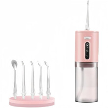 Cordless Water Flosser with 5 Nozzles, Rechargeable Oral Irrigator for Travel and Gum Care, Pink