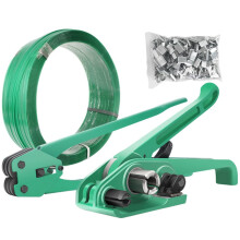 Manual Pallet Strapping Kit with Integrated Tensioner and Sealer, 5KG Strap and 100 Seals for 12–19mm PET Bands