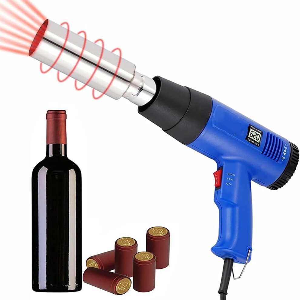 Adjustable Temperature Heat Gun For Wine Bottle Shrink Wrap, Lcd Display And Nonslip Grip 9044945305616
