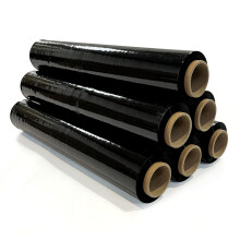 6 Rolls 400mm Black Pallet Stretch Wrap 20 Micron Heavy Duty Film Industrial Strength Grip
