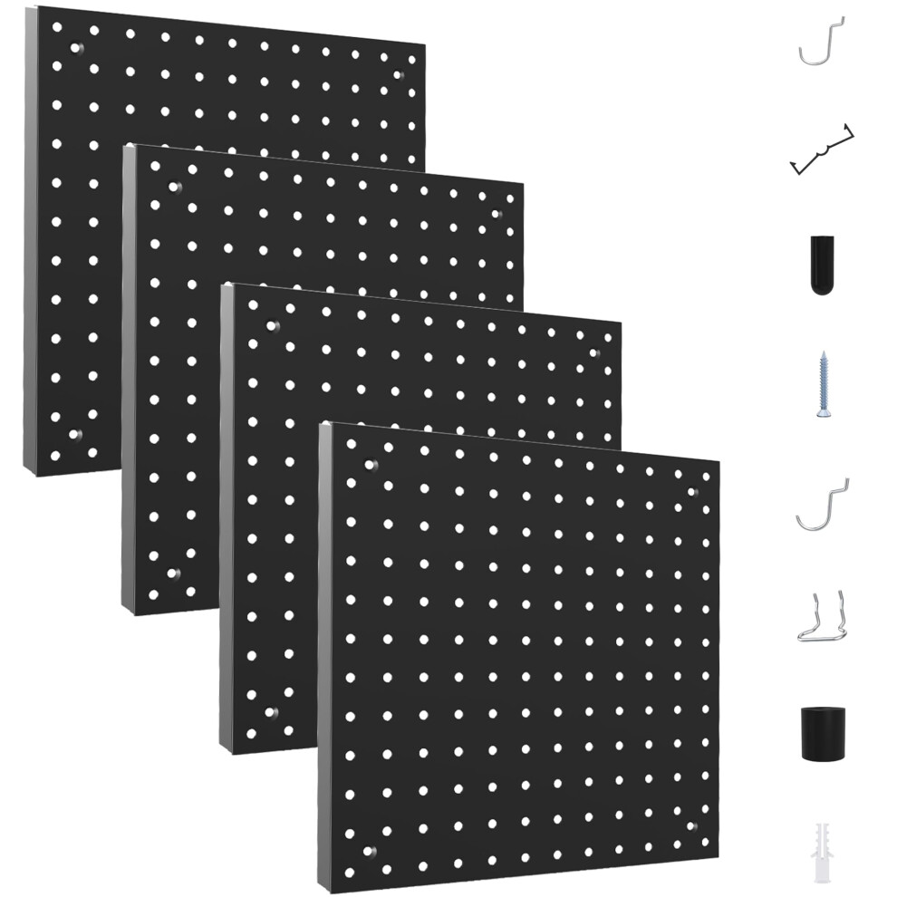 12X12 Black Metal Pegboard Wall Organizer Kit, Heavyduty Garage Storage Panels With Hooks 9174973375517