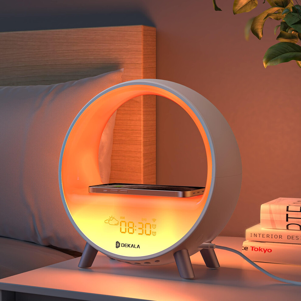 Sunrise Alarm Clock With Wireless Fast Charging, Noise, Bluetooth Speaker And Ambient Lighting White
