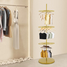 3 Tier Rotating Display Stand with Adjustable Shelves and Stable Base for Underwear Bras Socks Gold