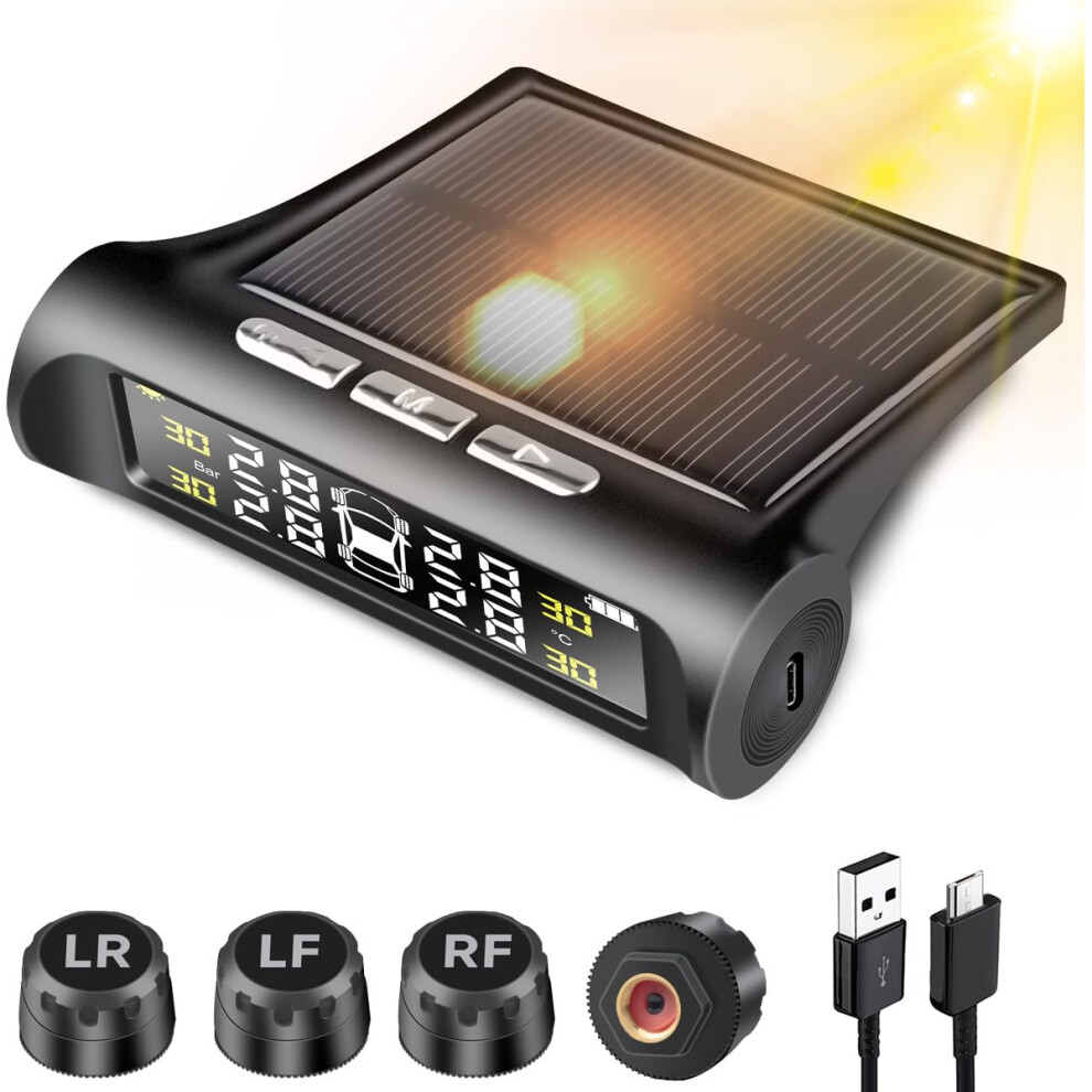 Solar Powered Tpms Tire Pressure Monitoring System With Lcd Display 6 Alarm Modes For Rv Cars Trucks 9113335654273
