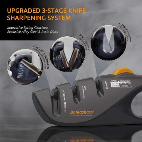Adjustable Angle Kitchen Knife Sharpener, 5Angle Precision with Coarse and Fine Slots, NonSlip Base 1