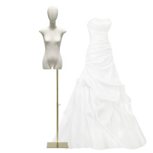 Female Mannequin Torso Dress Form with Adjustable Height, Metal Base and Detachable Burlap Head for Sewing and Clothing Display Gold
