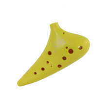 12 Hole Ceramic Ocarina Flute with Wide Note Range and Ergonomic Grip, Medium Size Yellow