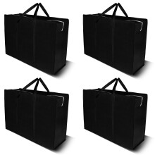 4 Pack Extra Large Heavy Duty Moving Storage Bags with Zippers and Mesh Handles for Clothes, Black