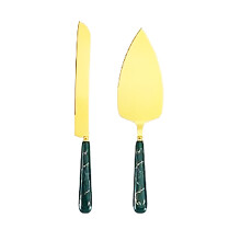 Golden Stainless Steel Wedding Cake Knife and Server Set with Elegant Finish, 2Piece Green