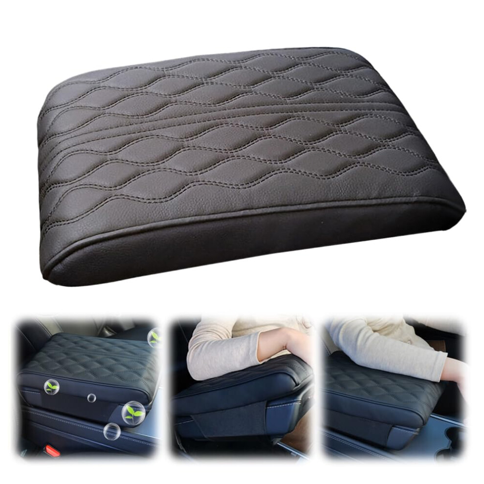 Universal Leather Car Armrest Cover With Memory Foam Cushion, Waterproof Scratch Protector, Black 9070919865404