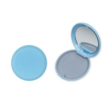 Blue Round Retainer Case with Builtin Mirror Compatible with Invisalign and Mouth Guard Travel Storage