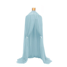 Princess Bed Canopy with Lights, Round Dome Mosquito Net, Blue Cotton Canvas for Girls Bedroom